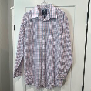 Stafford Men's Blue and Red Checkered Dress Shirt